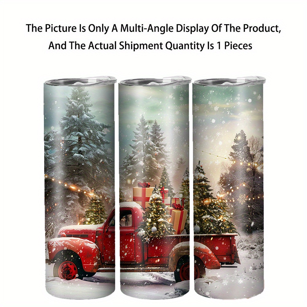 

Christmas 1pc 20oz Stainless Steel Insulation Straight Water Bottle, Dual Wall Vacuum Car Cup, Pickup The Snow Print Tumblers, With Straw, Ideal Gift, Keeps Durable Cold & Hot