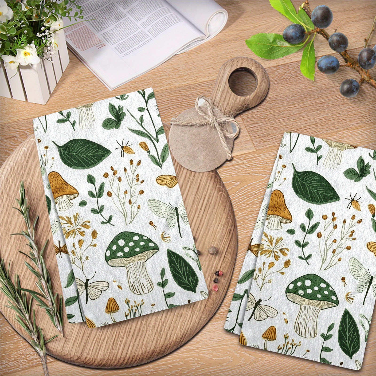 

2pcs Mushroom Themed Microfiber Kitchen Towels - Ultra Absorbent, Quick-dry Dish Cloths For Halloween, Christmas & Fall | 27.2x18.4 Inches