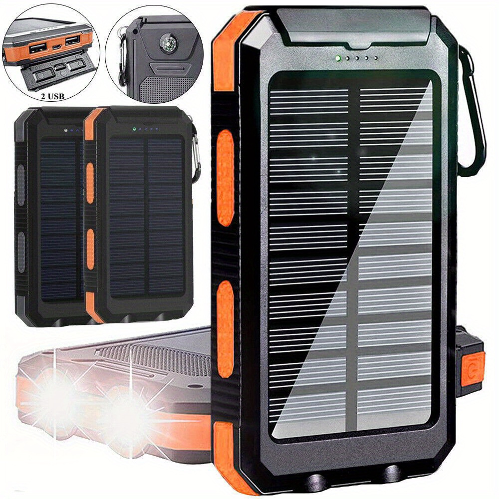 

2025 Super 30000mah Usb Portable Charger Solar Power Bank For Cell Phone, Solar Mobile Power, Mobile Power, Portable Charger For All Devices - Long , Travel Camping, Led Flashlight, Carabiner