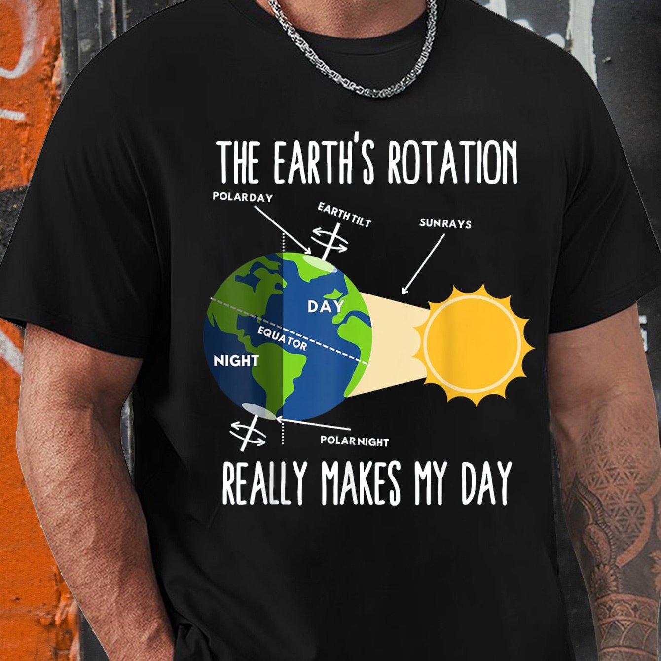 

Men's Fun Earth Rotation Earth Day Science , Men's Graphic Humor Fun T-shirt, Short Sleeve Novelty T-shirt Classic Version, Round Neck, T-shirt