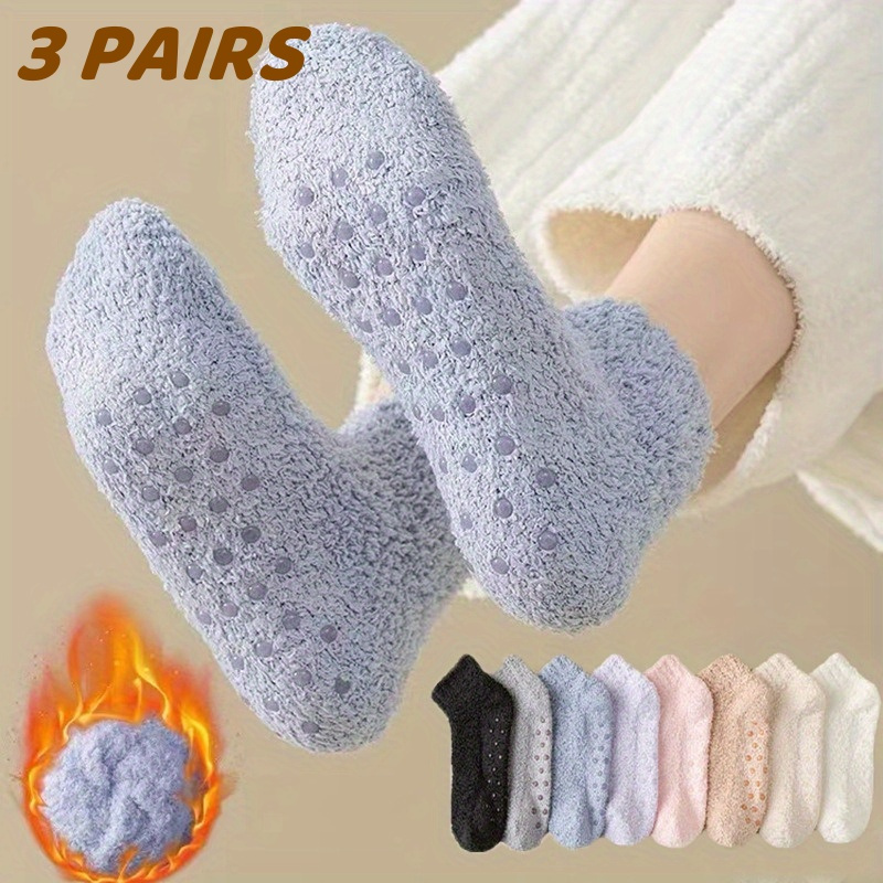 

3 Pairs Mixed Color Coral Fleece Socks For Autumn And Socks