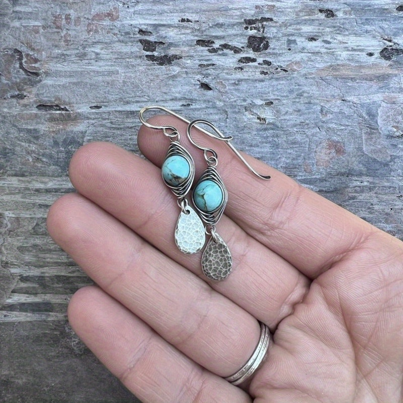 Boho Western Synthetic Turquoise Leaf Drop Earrings