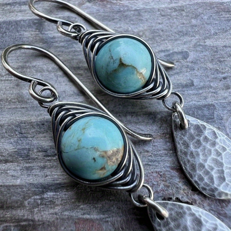 Boho Western Synthetic Turquoise Leaf Drop Earrings