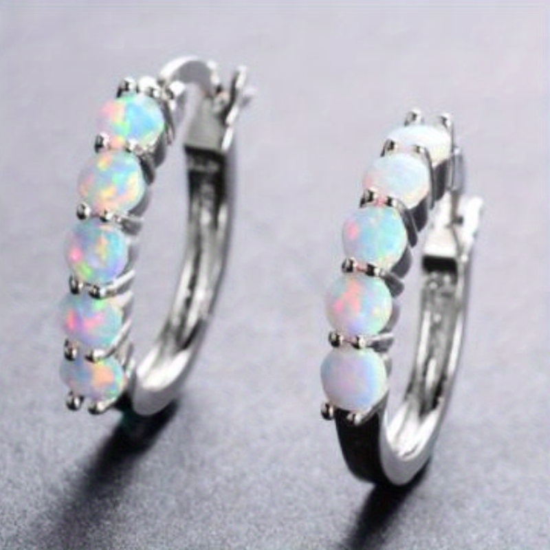 Elegant And Small Hoop Synthetic Opal Treasure Earrings