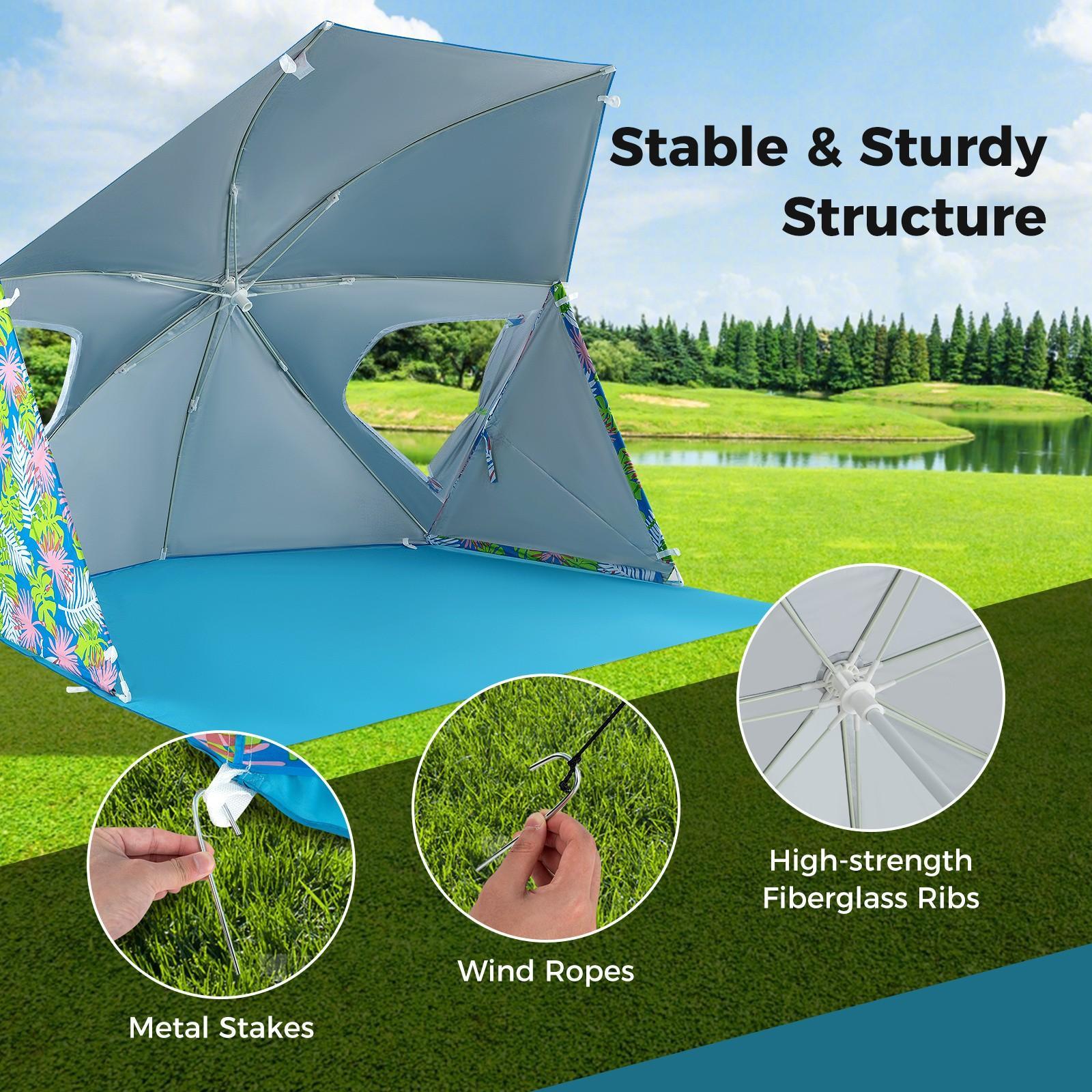 Sombrilla De Playa SUN & SURF TOP 200 Cm, Reclinable Con Sistema SAFE And STABLE, Protección UPF50+, Resistente Al Viento De Hasta 20 Km/h, Incluye Bolsa De Transporte
