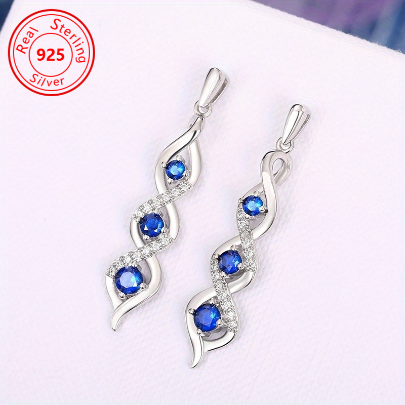 

1 Pair Of Blue Zircon Stylish 925 Sterling Silver Pendant Earrings, Elegant Temperament Wedding Party Engagement Women Gift