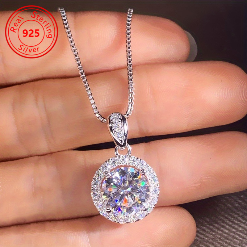 

1pc 925 Sterling Silvery Round Zirconia Pendant Necklace, Suitable For Women's Wedding Party Jewelry