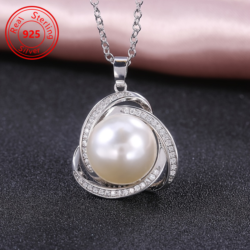 

1 Zirconia Pearl Pendant 925 Sterling Silvery Necklace Elegant And , Women's Wedding, Valentine's Day, Banquet, Romantic Gifts