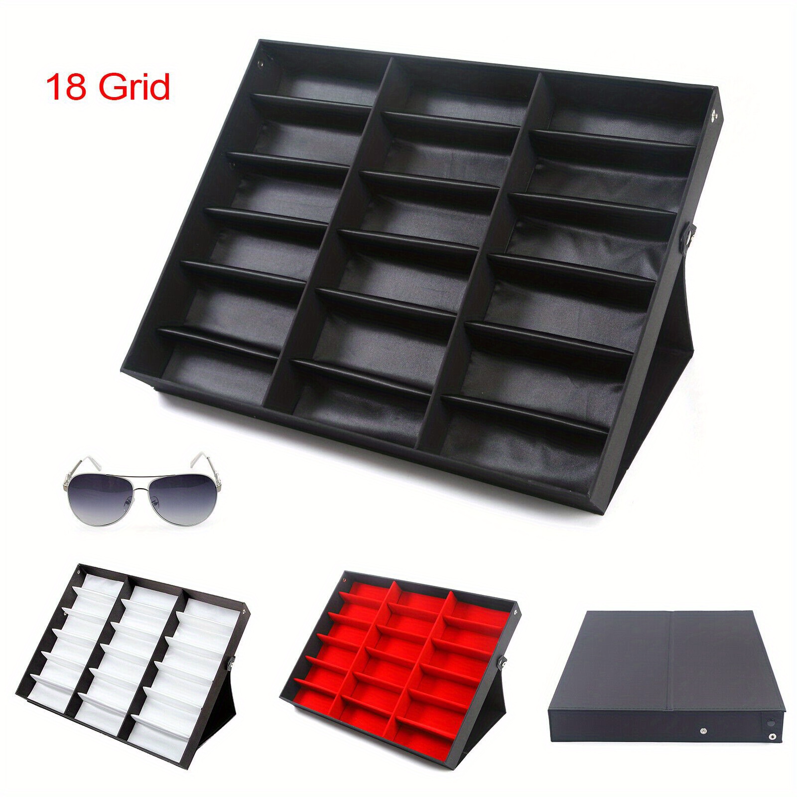 

18 Slot Eyeglass Sunglass Storage Box Glasses Display Case Organizer Collector Eyewear Sunglasses Organizer Holder Jewelry Storage Box Eyewear Display Case Tray