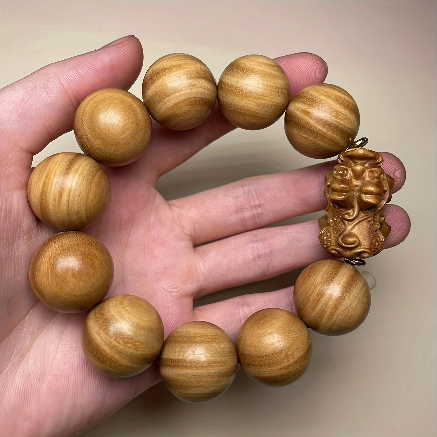 

1pc Handmade 20mm Wooden Rosary Pixiu Fortune Bracelet Lucky Wealth Pixiu Bracelet For Men And Women Wooden Rosary Bracelet Is A New Year Good Luck Lucky Bracelet Gift For !