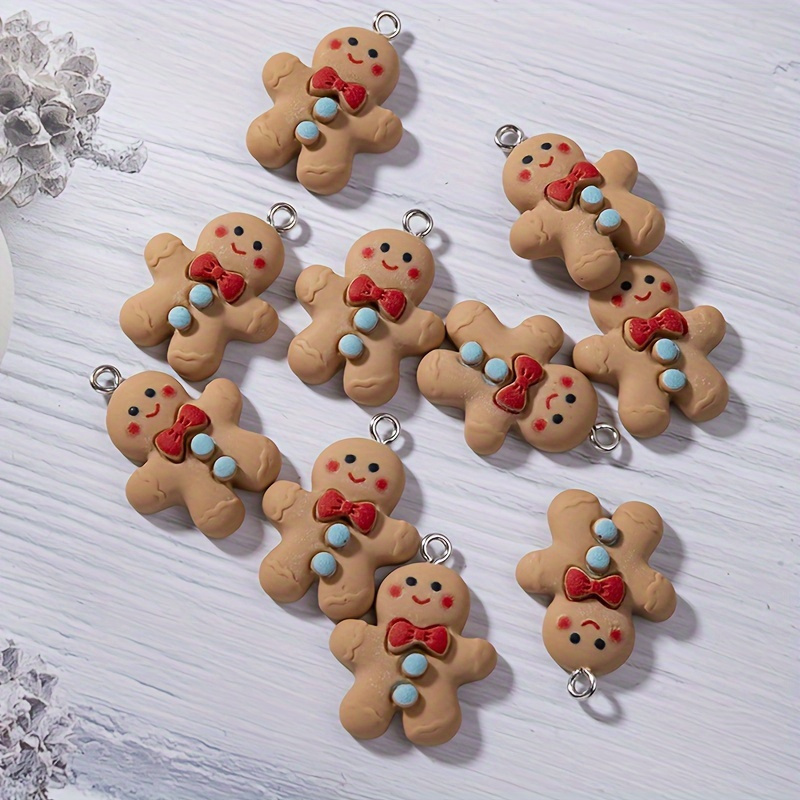 

10pcs, Christmas Gingerbread Ornament, Flatback Figurine, Resin Pendant Charms For Earring Bracelet Keychain Making Supplies, Christmas Tree Pendant, Christmas Gift Accessories