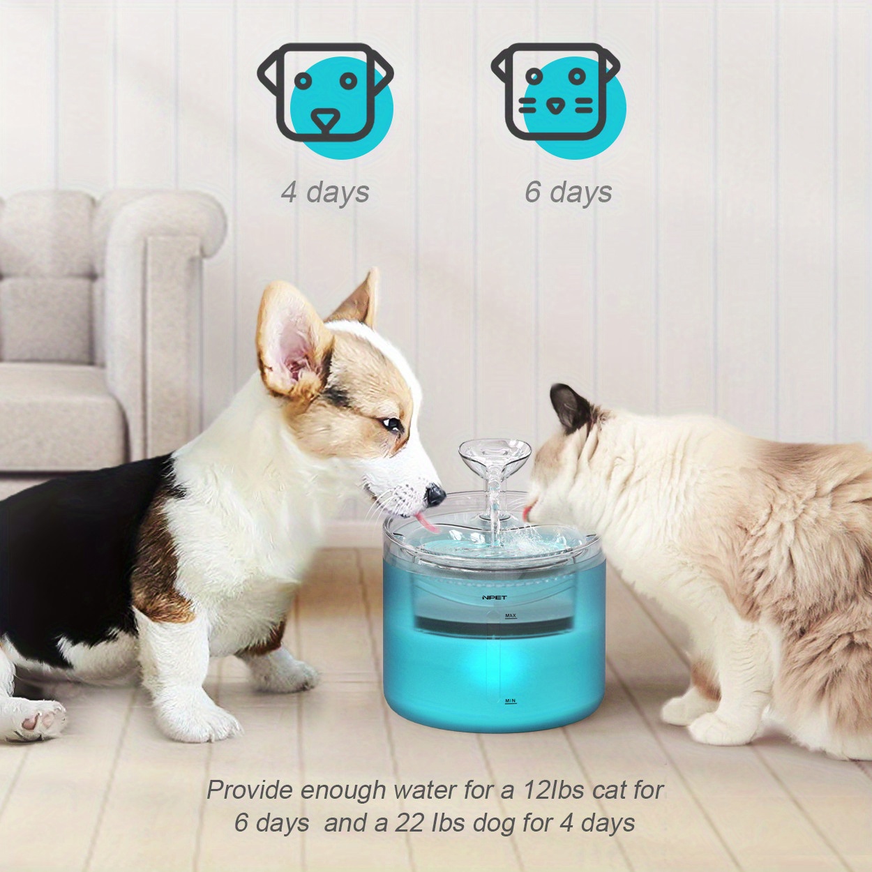 

Npet 54oz/ 1.6l Cat Fountain Automatic, Ultra Drinking Fountain With Led Lights Filter Water Bowl For