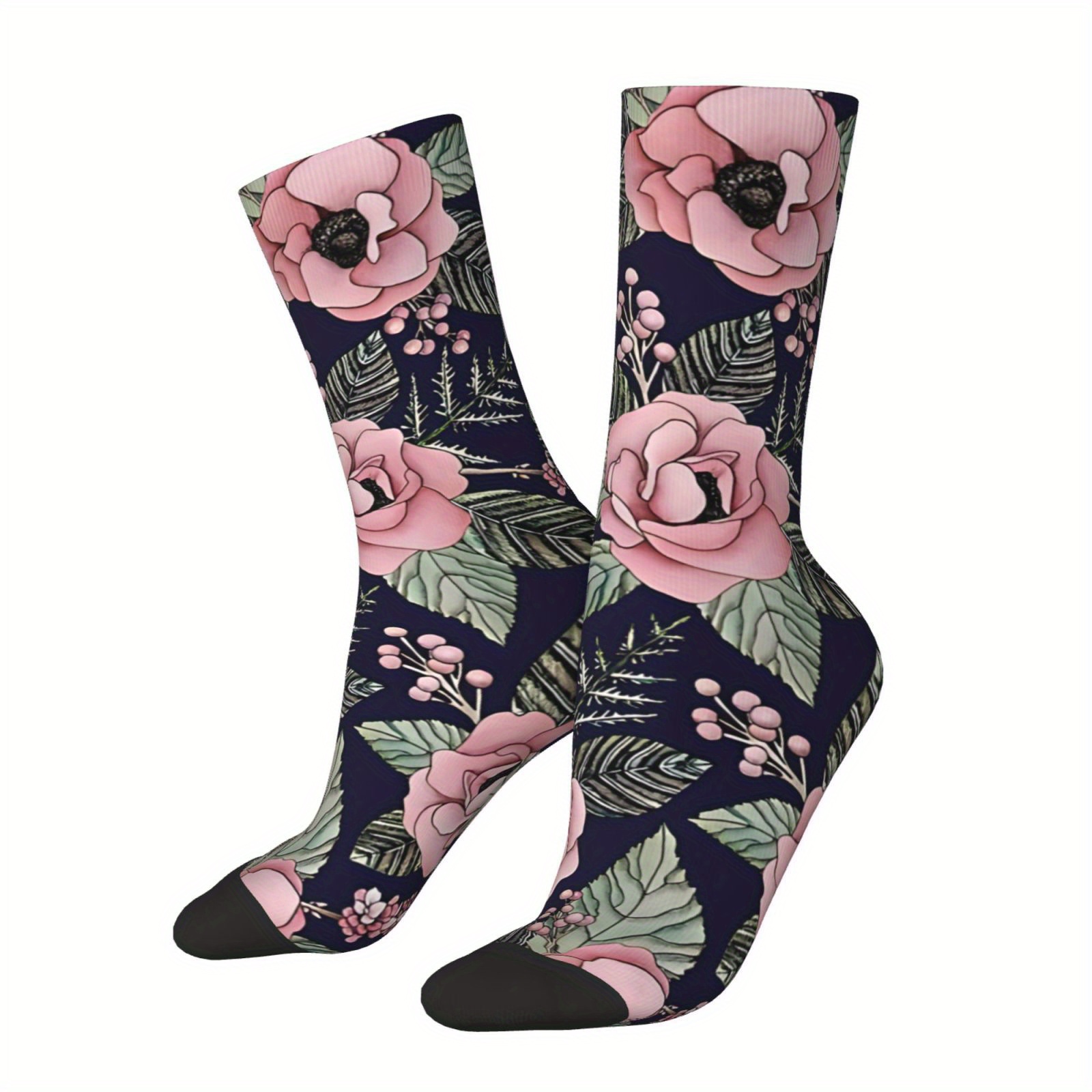 

Men's Novelty Crew Socks - Fun Floral & Botanical Prints In Pink, Green & Navy Blue | Comfortable Polyester | Gifts, Funny Socks, Floral Pattern, Hip Hop, Novelty Gift