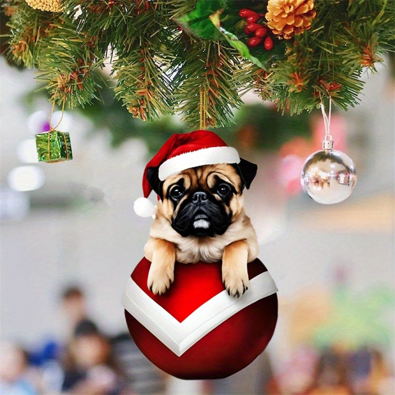 

1pc Cute Christmas Tree Pendant Cartoon Dog Hanging Ornament, 2d Flat Acrylic Art Craft Ornament Car Rearview Mirror Decoration