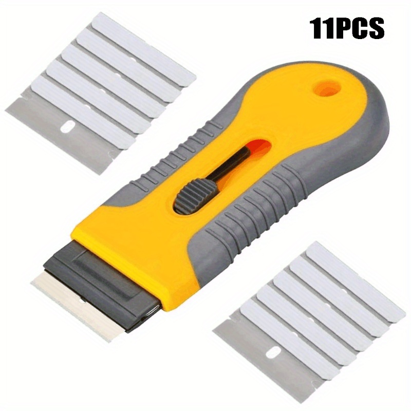 10pcs stainless steel blade ceramic hob scraper yellow gray plastic cleaning tool for induction cooktops glass stovetops and ceramic   safe   with comfortable handle 0