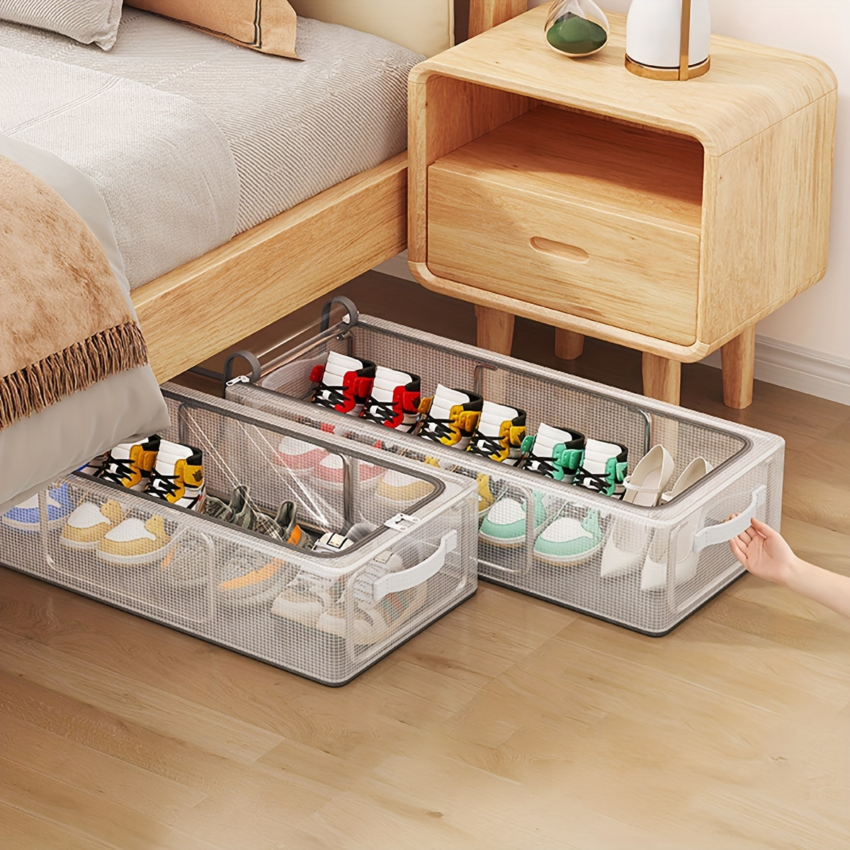 

Space-saving Transparent Shoe Organizer - Foldable, Freestanding Storage Box For Boots & Shoes, Closets, Under Beds & Cabinets, 3.2+ Cubic Feet Capacity