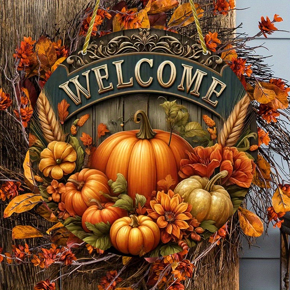 

Charming Pumpkin Round Acrylic Welcome Sign Window Wall Hanging Decor - Perfect For Fall, Thanksgiving & Decor | Ideal For Home, Cafe, Restaurant, Bar | Indoor/ Outdoor Use