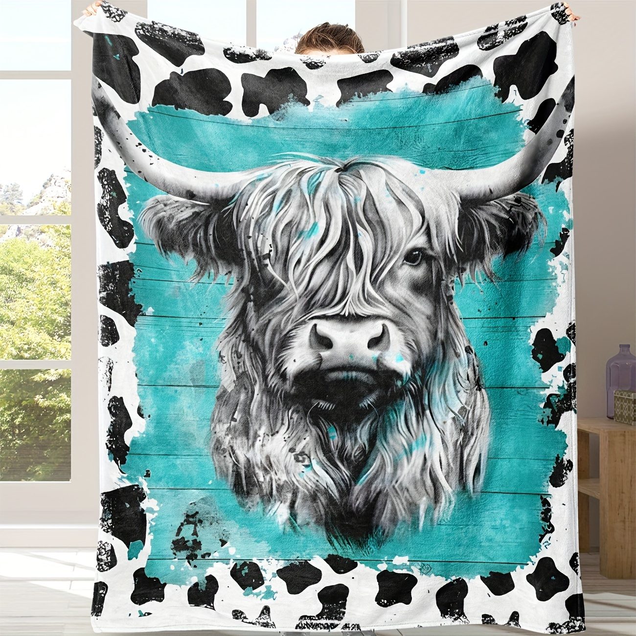 

1pc:highland Cow Flannel Fleece Blanket - Cozy Soft Polyester Blanket For Bed, Couch And Office - Chunky Knit Farmhouse Style For All Seasons - Versatility For Camping And Home Decor - Easy Care