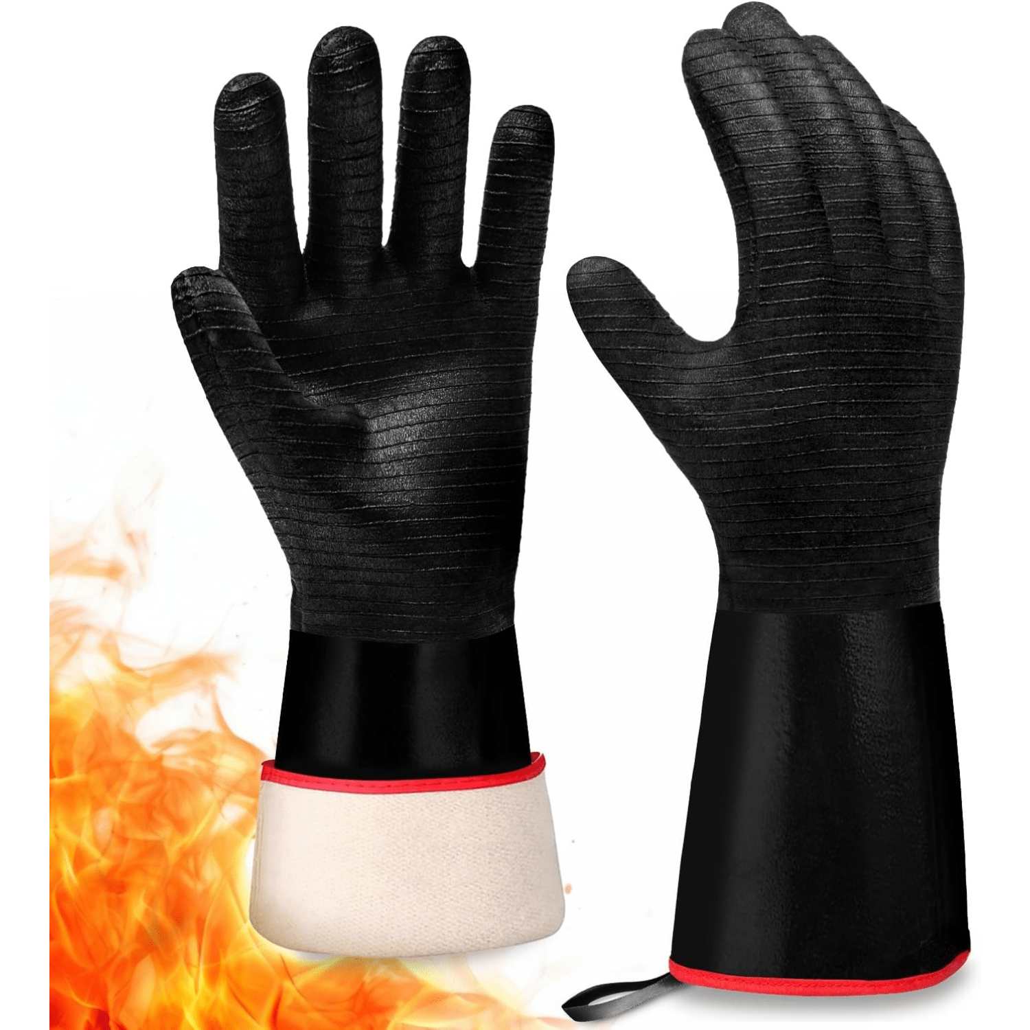 

Bbq Grill Gloves – Resistant 942 F – Extra Long Sleeve Protection – Non Slip Grip Oven Gloves For Barbecue, Grilling, Cooking, Smoking, Deep Frying, Rotisserie