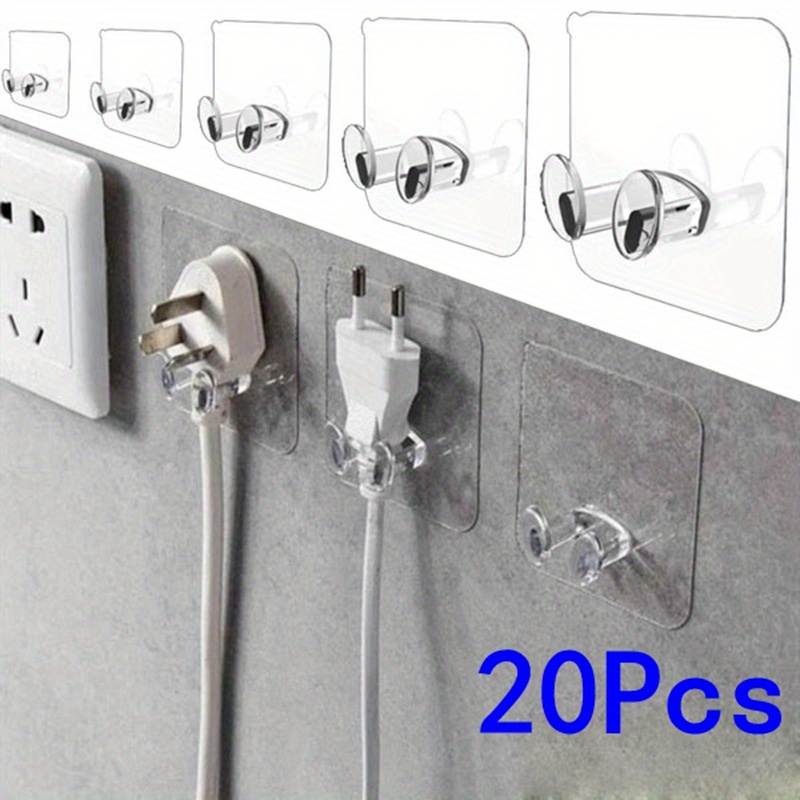 

20 Pcs Clear Wall-mounted Utility Hooks, Easy-install Punch- Plug Socket Holders, Fashion Style Plastic Adhesive Hangers For Kitchen, Bathroom, Office Organizer