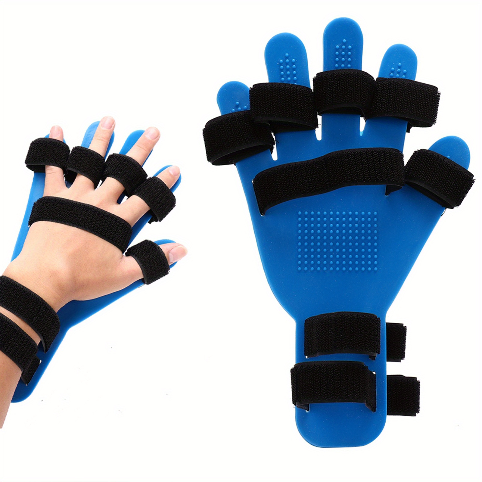 

Adjustable Silicone Finger Orthotics For Stroke & Recovery - Extended Hand Splint Support, Blue