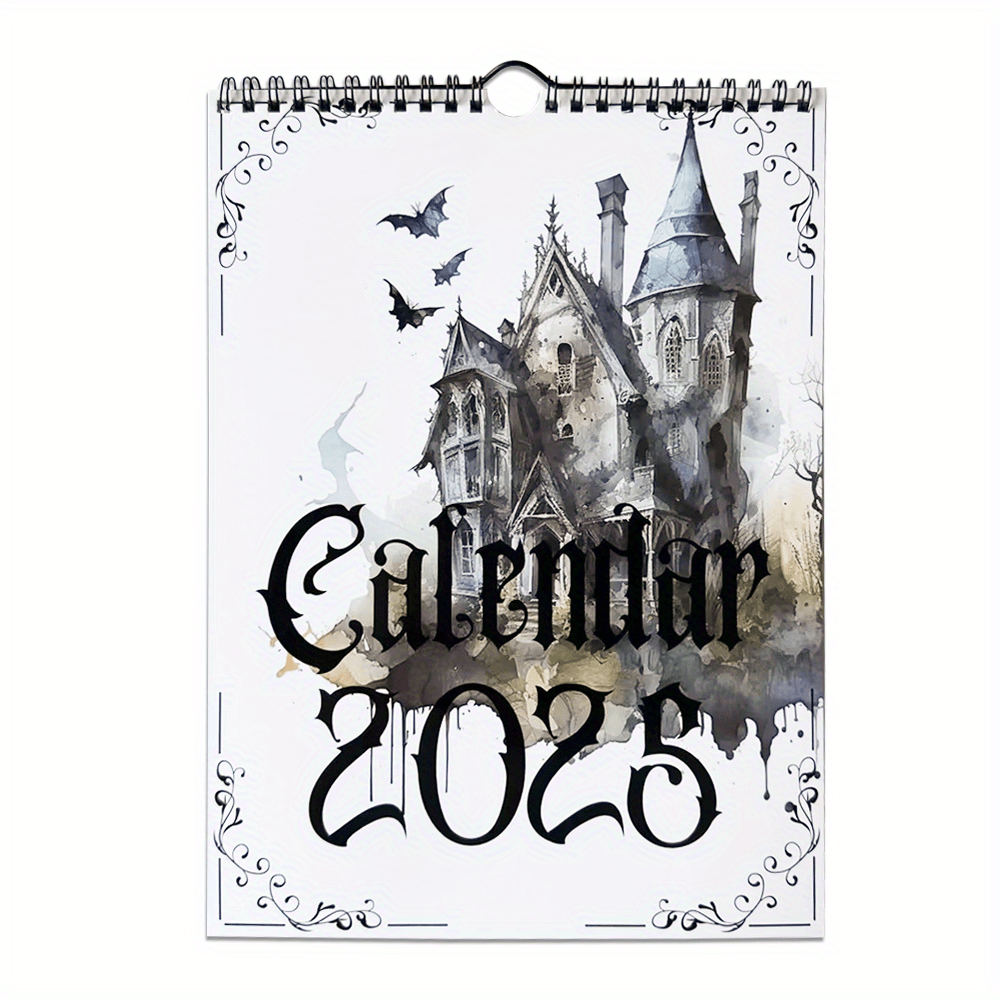 

2025 Witchy Gothic Wall Calendar, Castle & Design, English Everyday View, Spooky Style Hanging Calendar