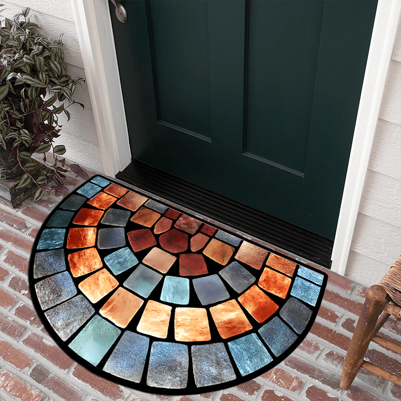 1pc vibrant mosaic stone print door mat thick non slip soft   for home decor   porch living room machine washable polyester rugs for living room details 3