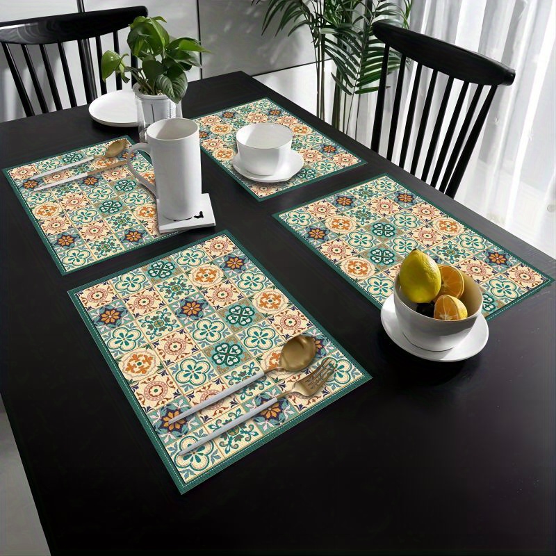 

Boho-chic Linen Placemats (1/4/6pcs) - Washable Kitchen Table Mats With Insulation Pad, Dining Decor & Party Accessories