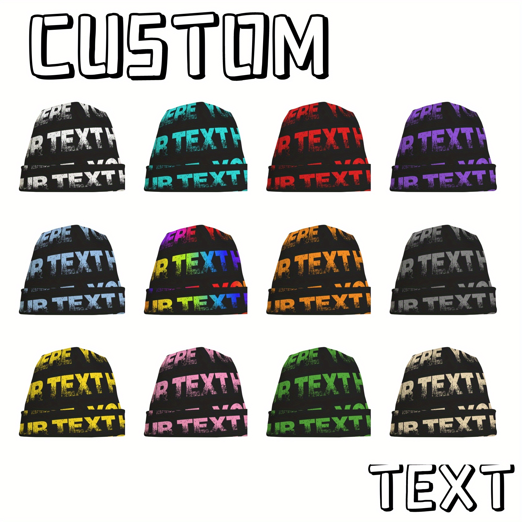 

Custom Text Beanie Hat, Unisex Soft Warm Cap, Casual Knit Style, Polyester & Spandex Blend, Men' Accessory, No-brim Hat