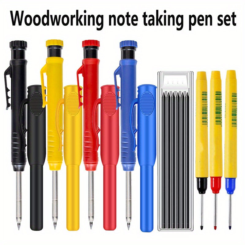 

6pcs Woodworking Pencil Set With Built-in Sharpener, Deep Hole Marker & Pen Cap - Multicolor Designer Drawing Tools For Carpenters