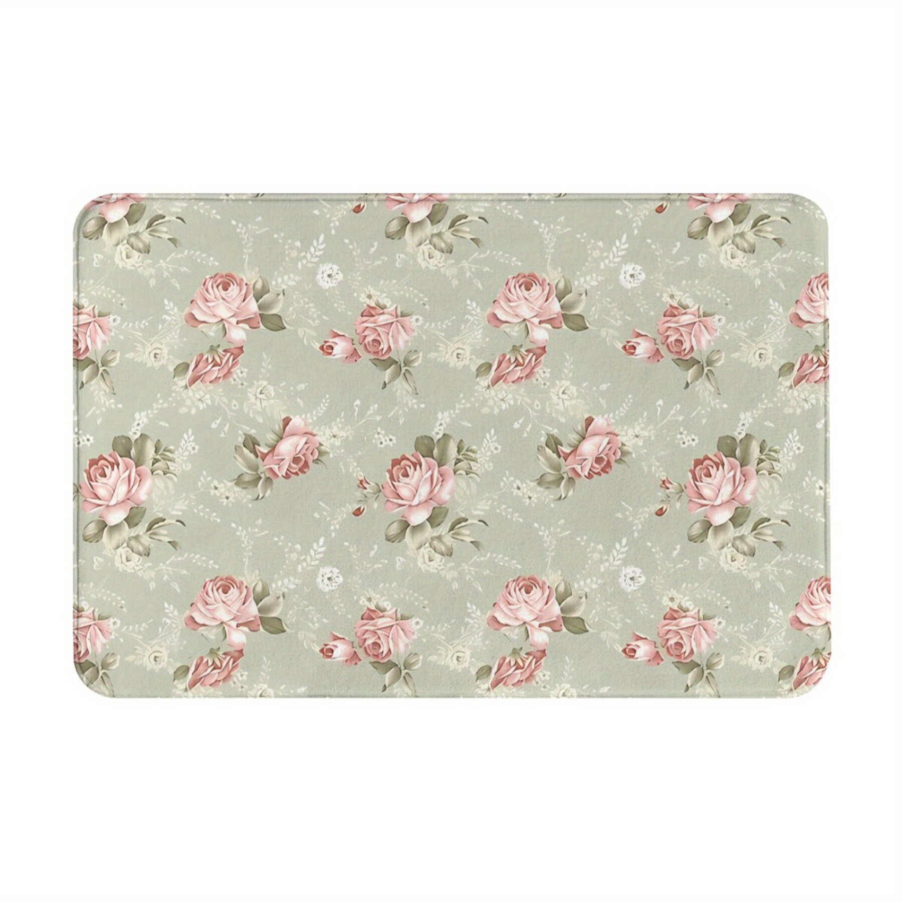 

Vintage Floral Doormat - Lightweight Polyester Rectangular Entrance Rug With Machine Washable For Kitchen, Bedroom, And Home Decor