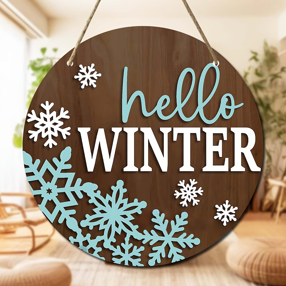 

1pc Rustic Wooden "hello Winter" Sign, 9x9inch, Wall Decor, Multi- Home & Garden Accent, No Power Needed, Hanging Plaque For Wreath & Porch