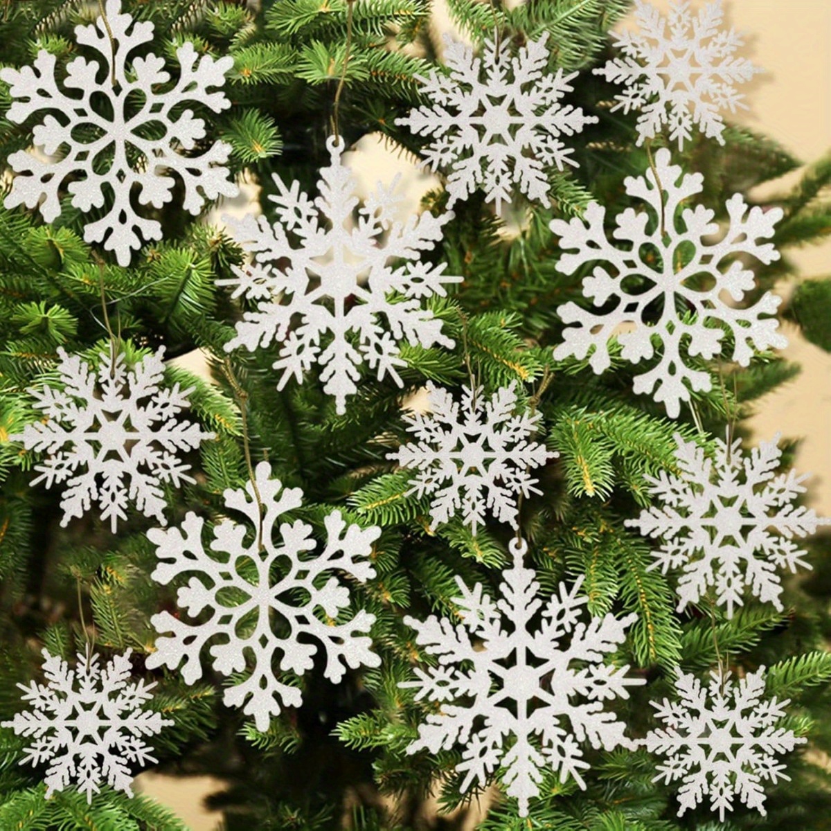 

36pcs Snowflakes-christmas Tree Decorations, Snowflake Ornaments For Tree, Plastic Glitter Snow Flakes Ornaments, Christmas Indoor Winter Wonderland Decor