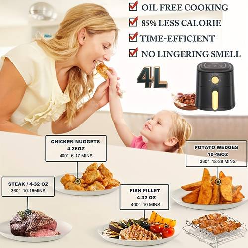 1pc 4l air fryer with 360 hot air circulation healthy cooking easy convenient multi functional plastic kitchen appliance for versatile cuisine options 3pin plug