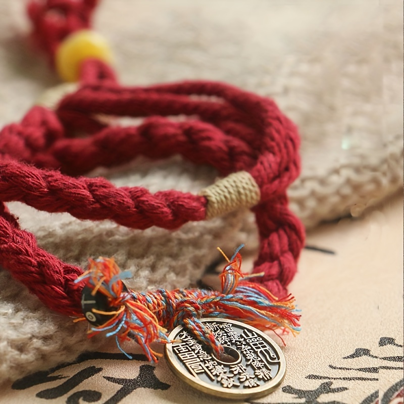 TEMU New Chinese Mountain Money Charm Bracelet: Traditional Handmade Red Rope With Tassels And Charms, Suitable For And Gift , Suitable For Men And Women