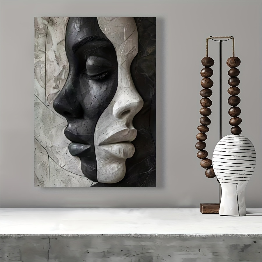 

Modern Abstract 3d Woman Faces Canvas Art Print- Black& White, Wrapped Canvas Wall Decor For Living Room, Bedroom, Cafe, Kitchen Restaurants Portrait Of Woman Canvas Wall Art (wrapped Canvas)-lenaxu