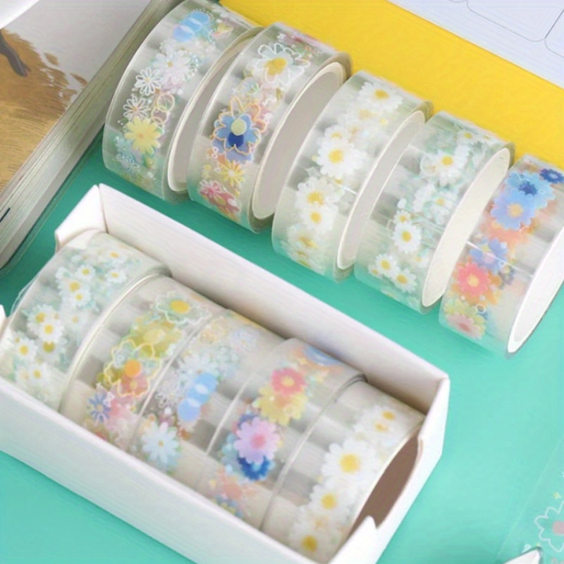 

5 Rolls Pet Floral Decorative Tape - Waterproof Self-adhesive Clear Sticker Tape With Daisy Flower Patterns For Arts, Crafts & Diy Projects