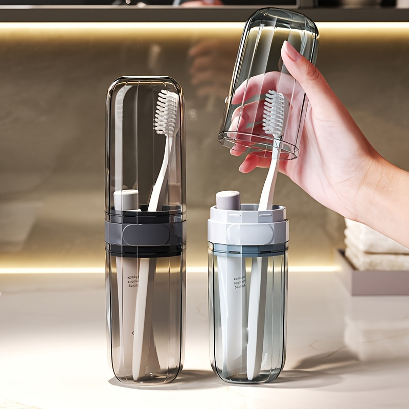 

Compact Travel Toothbrush & Cup Set - Transparent, Space-saving Design For Hygiene