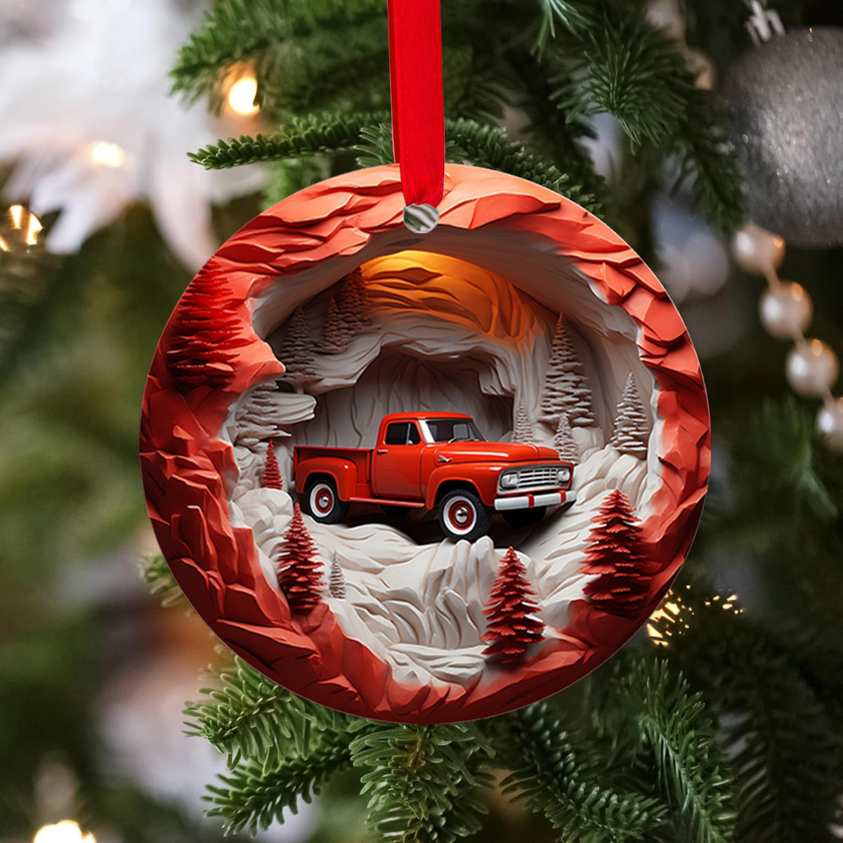 

Red Christmas Truck Acrylic Ornament - Wall Hanging Decor For Holiday & Celebrations, Perfect Gift Idea