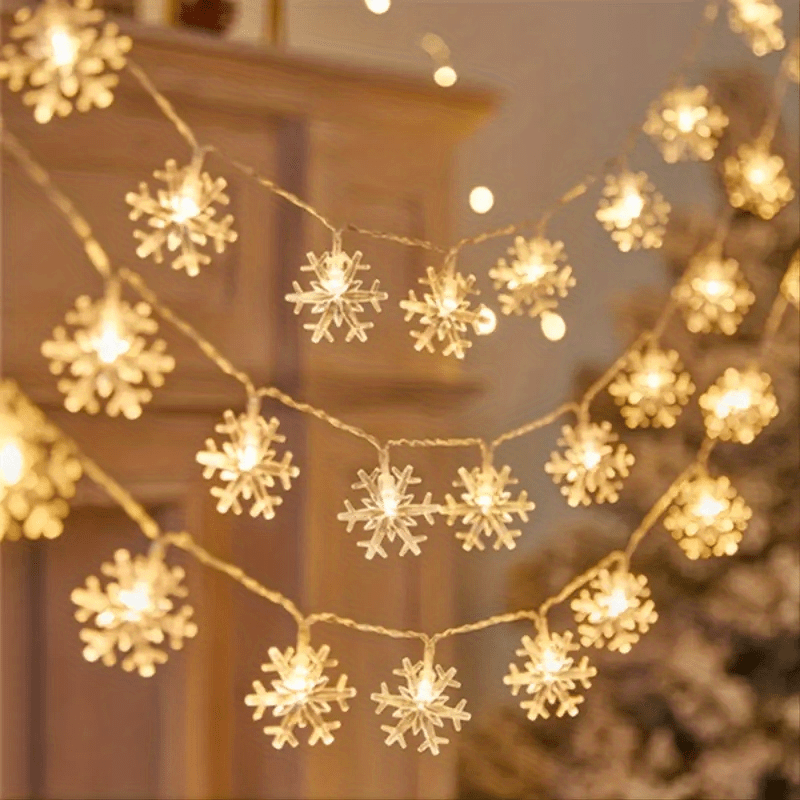 Christmas LED Snowflake String Lights - Battery Operated, Wireless, 10/20/40 LED Options, Non- for Holiday Decor, Festive Party Supplies, Home and Room Decorations, Birthday and Christmas Gifts