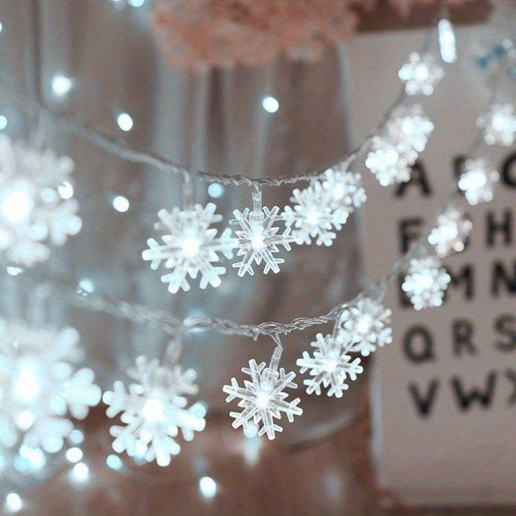 Christmas LED Snowflake String Lights - Battery Operated, Wireless, 10/20/40 LED Options, Non- for Holiday Decor, Festive Party Supplies, Home and Room Decorations, Birthday and Christmas Gifts