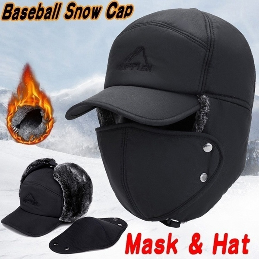 

Men's Winter Sports Hat With Detachable Mask - Warm Knit, Fur Lining & Ear Protection, For 56-62cm Head , Best For Christmas