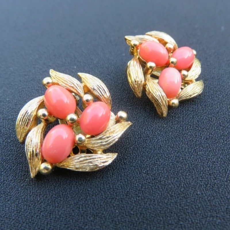 Layer KC Golden Plated Stud Earrings with Pink Gemstones for Weddings