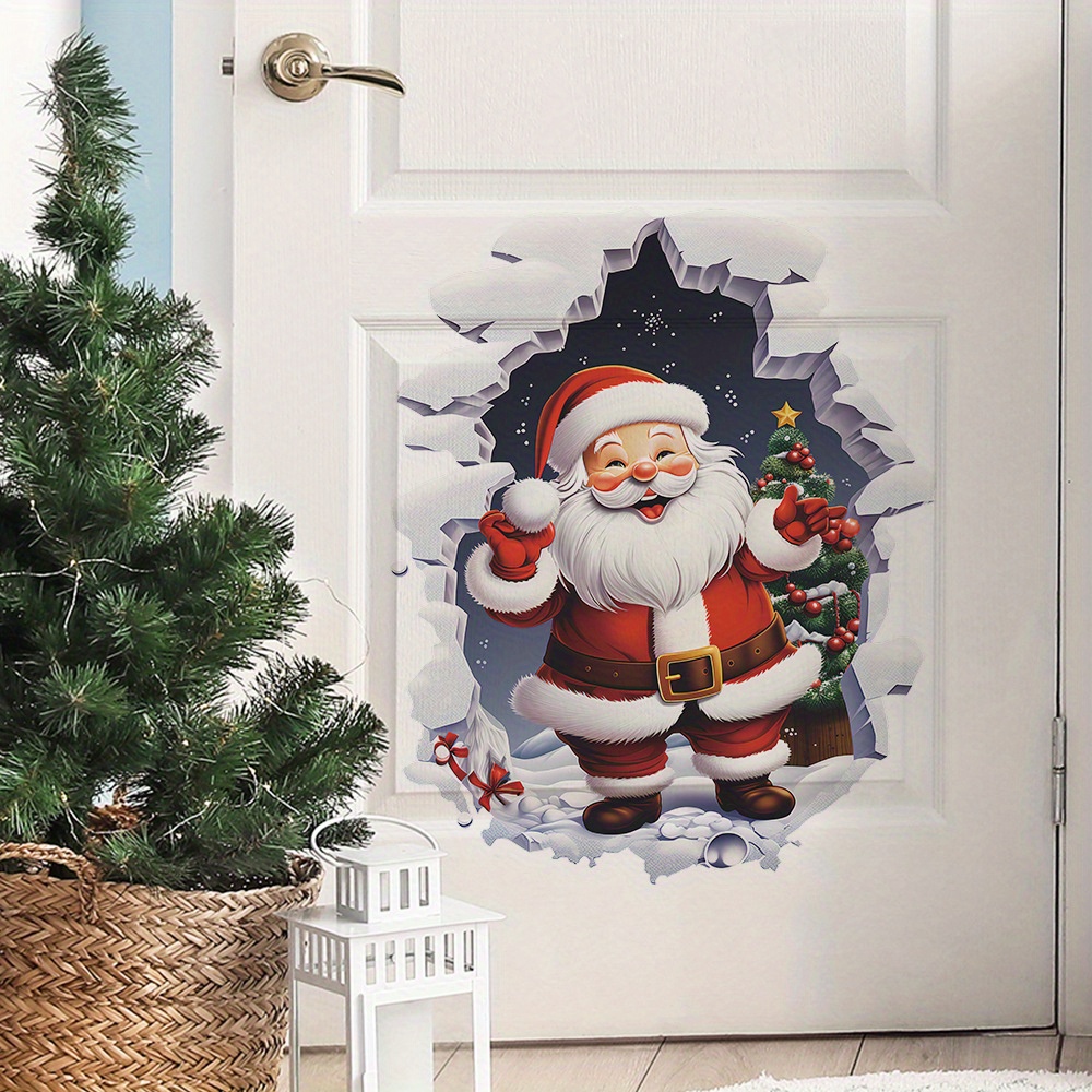 

Santa Claus -through Wall Decal - 1pc, Removable Pvc Christmas Wall Sticker For Living Room, Bedroom, Dining & Entryway Decor