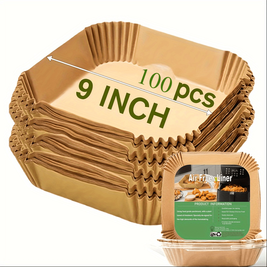 

100pcs, Air Fryer Disposable Paper Liners, 9 Inch, Round And Square Parchment Paper Liner For 5-8qt Air Fryer, Oil-proof, Water-proof, Parchment Baking Paper For Kitchen Baking Roasting Microwave