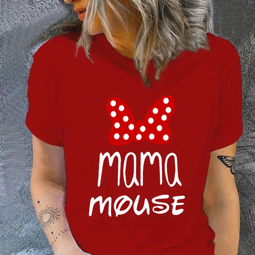 

Bow & Letter Casual Sports T-shirt, Short Sleeve Crew Neck , Women's Clothing
