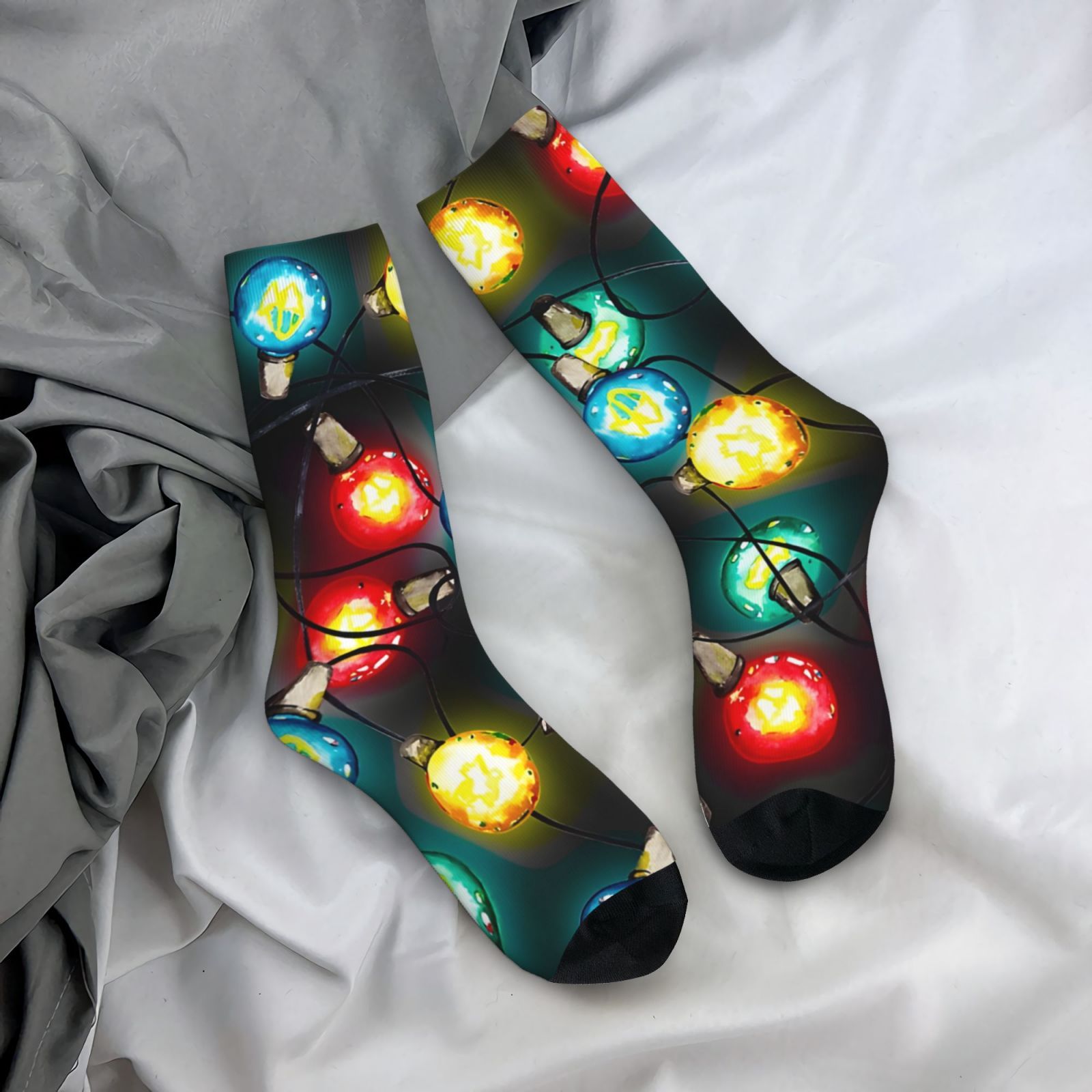 

1 Pair Hip Hop Vintage Glowing Christmas Lights Crazy Men's Socks Seamless Printed Funny Novelty Sock Boys Gift