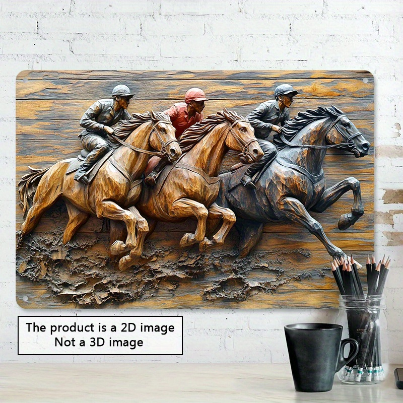 

3d Horse Racing Aluminum Sign, 8"x12" , Pre-drilled, Weather-resistant, Orientation, No Electricity Needed, Ideal For Home, Cafe, Man Decor