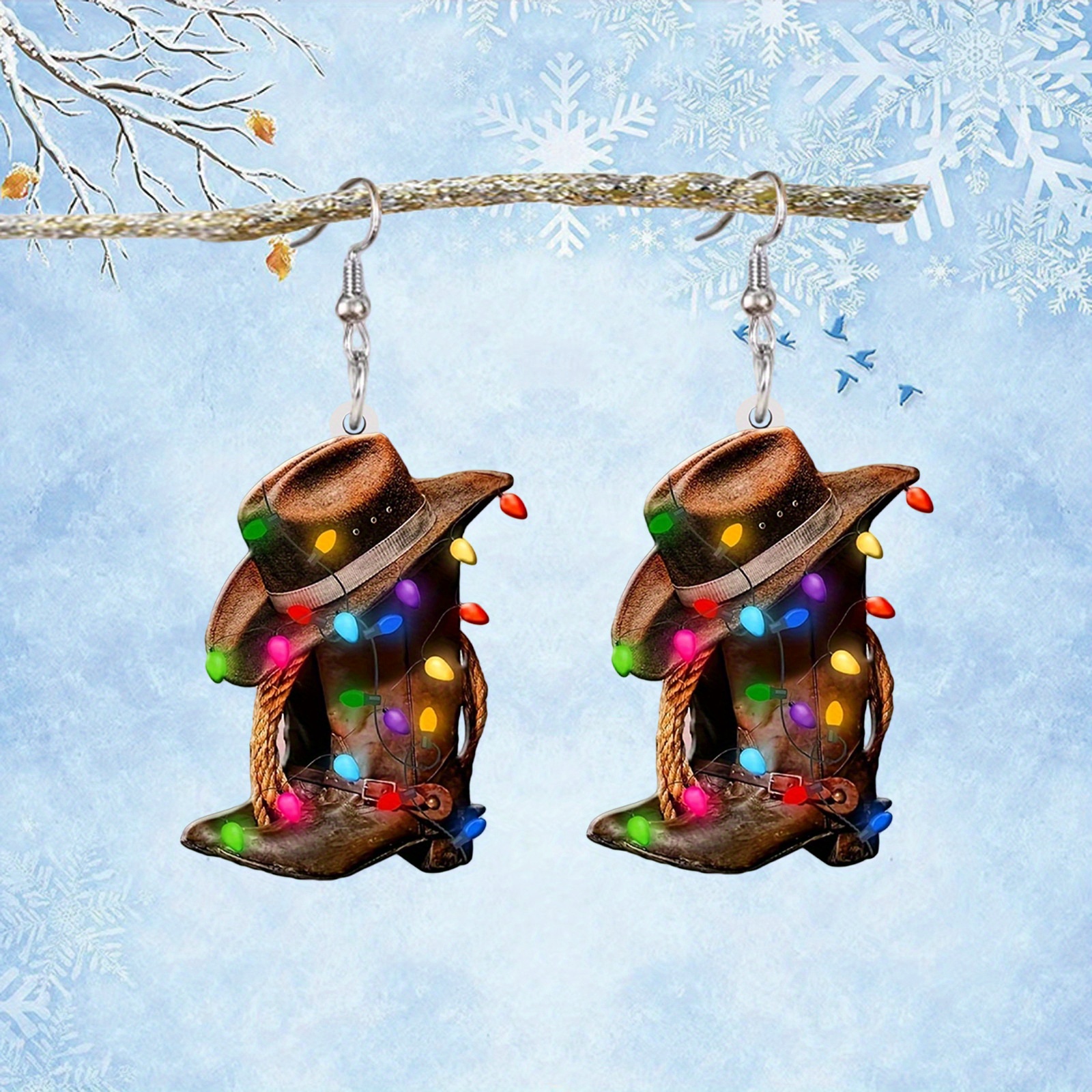 

Christmas Cowboy Boot Earrings With Colorful Lights - Acrylic Drop & Dangle Earrings For Women, Cute Cartoon Style Jewelry For & Party Decor, Ideal Gift On Christmas & Thanksgiving