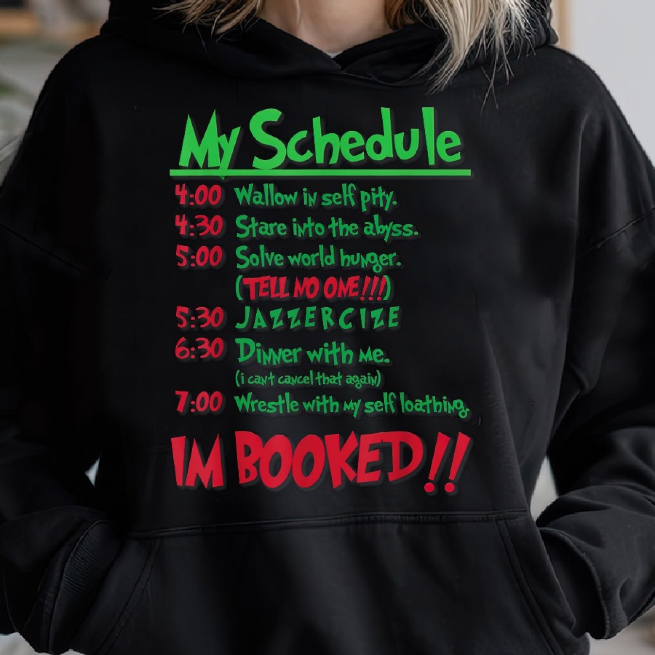 

Christmas My Schedule Merry Christmas Woman's Cozy Pullover Hoodie, Casual Long Sleeve Crew Neck Hoodie